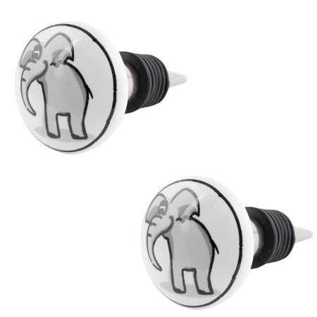 2 Pieces Grey Elephant Ceramic Flat Wine Bottle Stopper