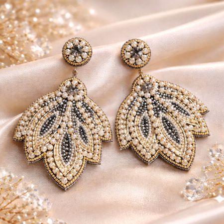 Handmade Jewelry Pearl Leaf Drop Earrings