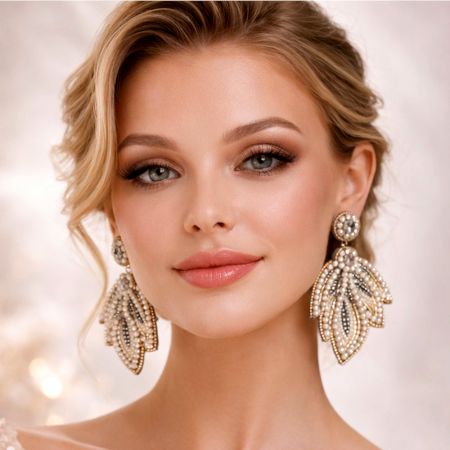 Handmade Jewelry Pearl Leaf Drop Earrings