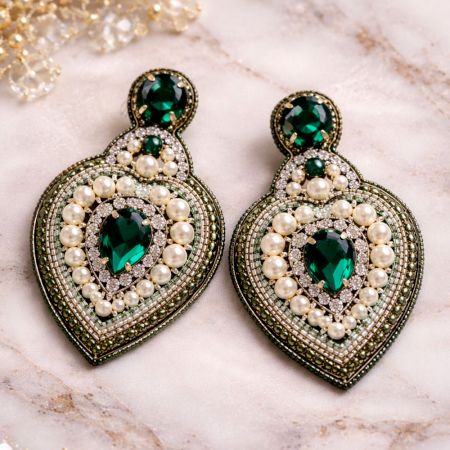 Handmade Jewelry Emerald Pearl Drop Earrings