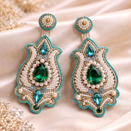 Handmade Jewelry Turquoise Emerald Pearl Drop Earrings