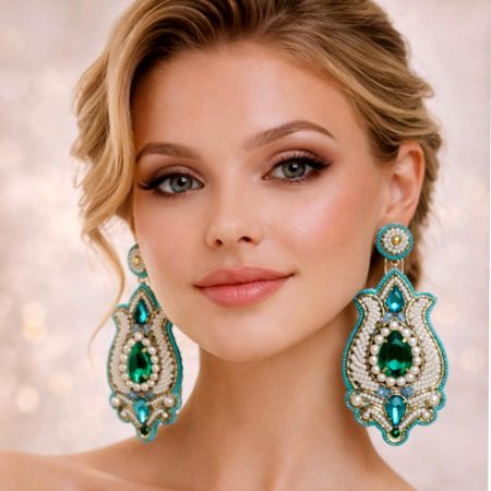 Handmade Jewelry Turquoise Emerald Pearl Drop Earrings