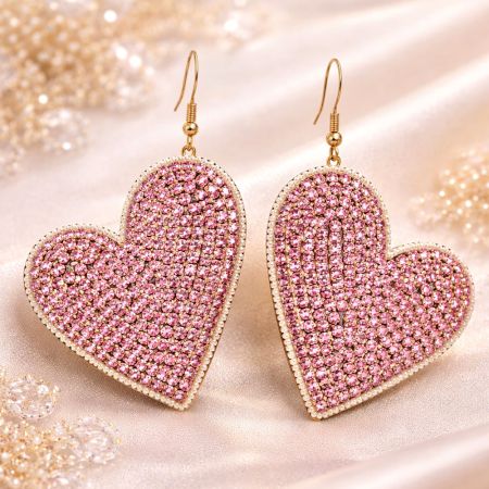 Handmade Jewelry Pink Heart Beaded Drop Earrings