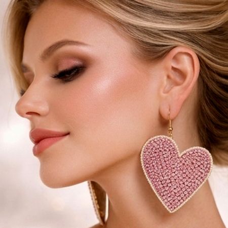 Handmade Jewelry Pink Heart Beaded Drop Earrings