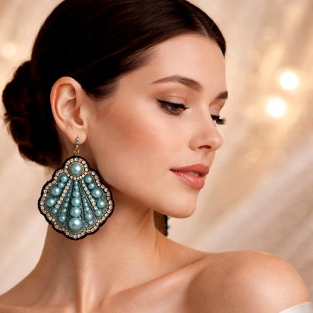 Handmade Jewelry Pearl Blue Statement Drop Earrings