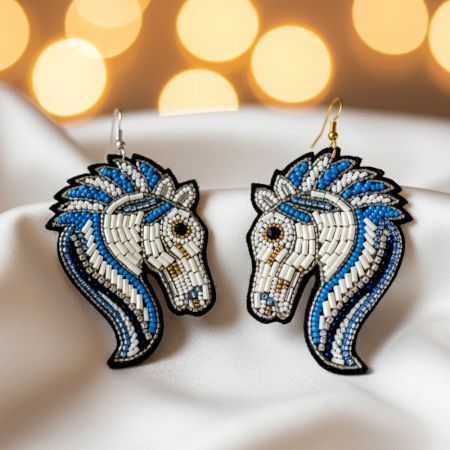 Handmade Jewelry Horse Beaded Statement Earrings