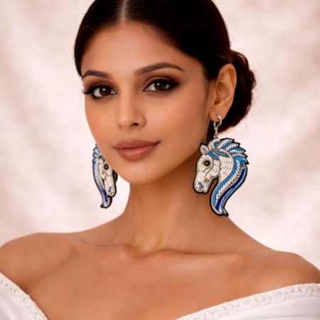 Handmade Jewelry Horse Beaded Statement Earrings
