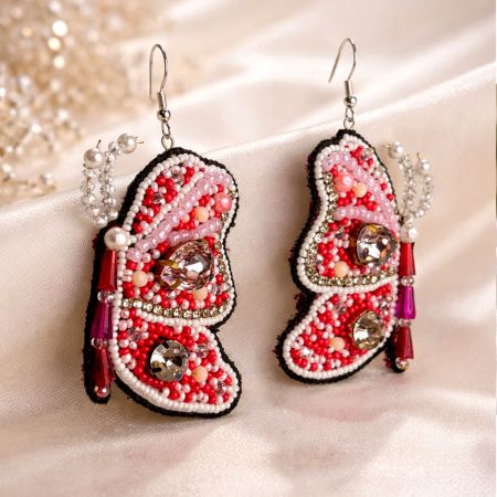 Handmade Jewelry Red Beaded Designer Earrings