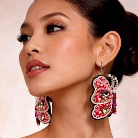 Handmade Jewelry Red Beaded Designer Earrings