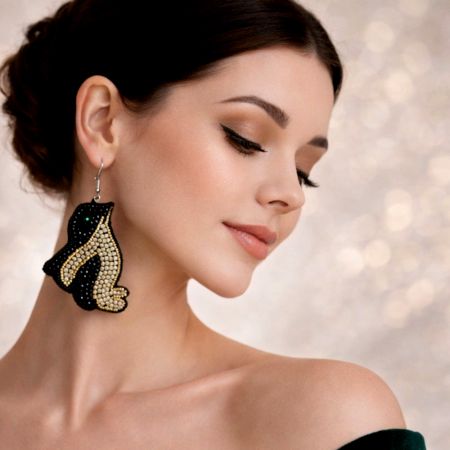 Handmade Jewelry Black Gold Designer Earrings