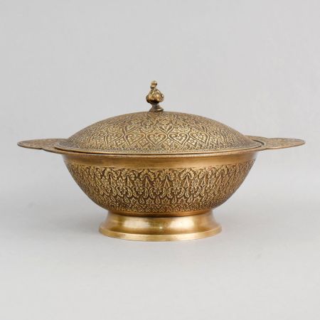 Handcrafted Brass Engraved Bowl with Lid Decorative Serving