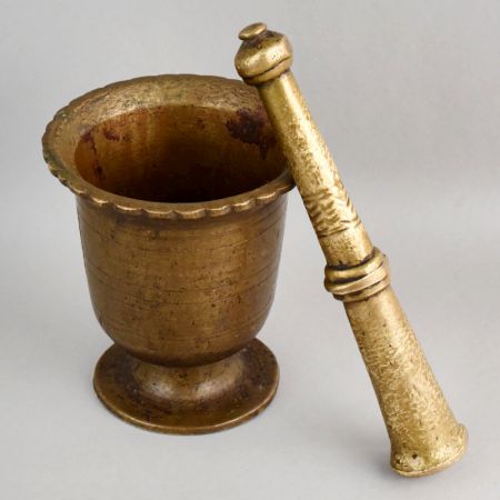 Handcrafted Brass Mortar Pestle Pedestal Khalbatta Set