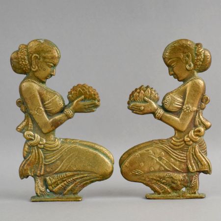 Handcrafted Brass Lady Figurines Pair Decorative Showpiece