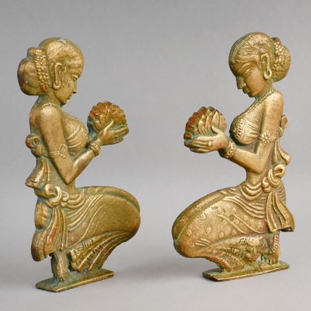 Handcrafted Brass Lady Figurines Pair Decorative Showpiece