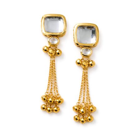 Handcrafted Golden Kundan Tassel Drop Earrings for Women