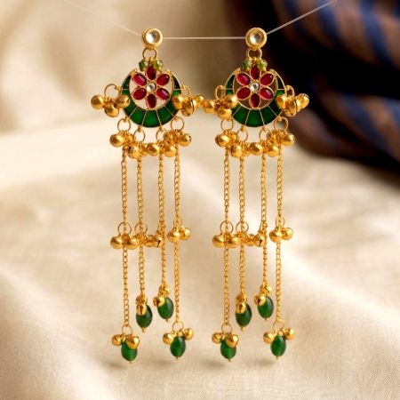 Handcrafted Kashmiri Heritage Floral Kundan Drop Earrings
