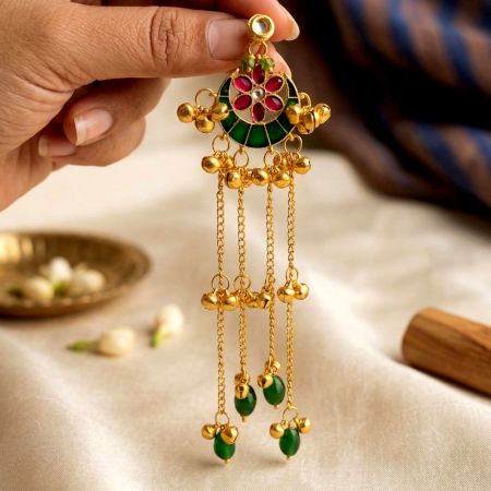 Handcrafted Kashmiri Heritage Floral Kundan Drop Earrings