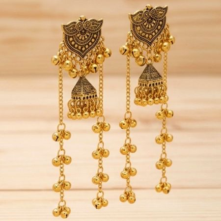 Handcrafted Kashmiri-Inspired Gold Tone Jhumka Earrings