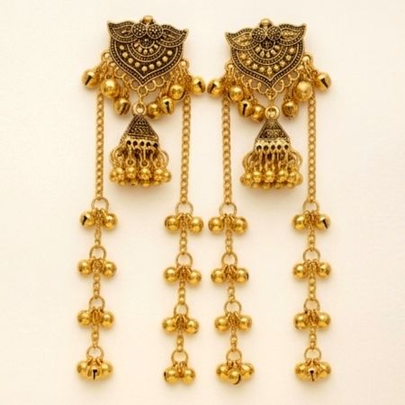 Handcrafted Kashmiri-Inspired Gold Tone Jhumka Earrings