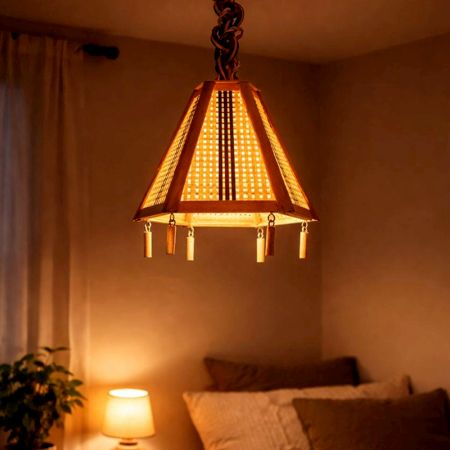 Handcrafted Bamboo Pyramid Hanging Lamp