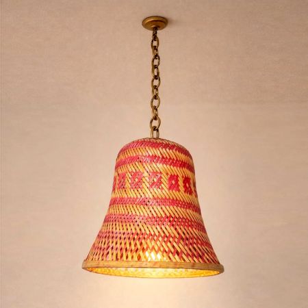 Handcrafted Bamboo Pink Woven Pendant Lamp