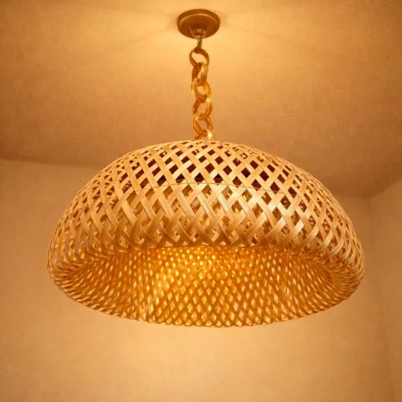 Handmade Bamboo Wide Dome Pendant Lamp