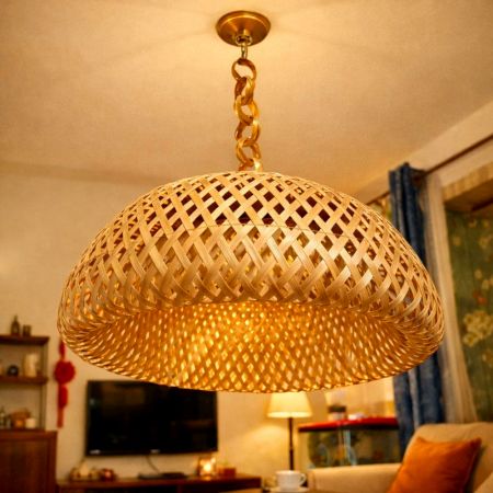Handmade Bamboo Wide Dome Pendant Lamp