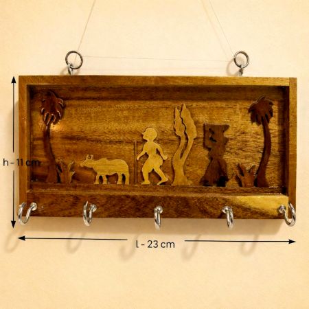 Handcrafted Wood Village Scene Key Holder