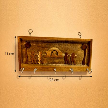Handmade Wood Village Key Holder with Hooks