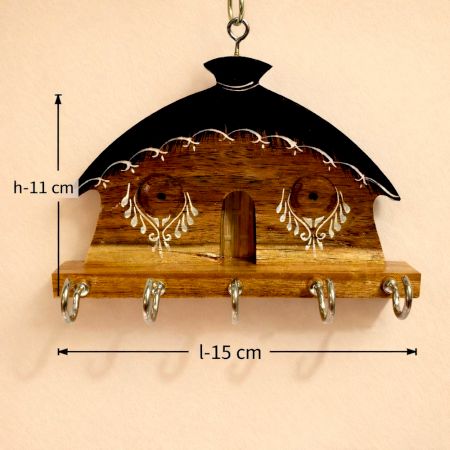 Handcrafted Wood House Key Holder with Hooks