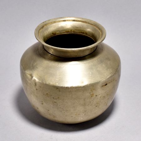 Antique White Metal Holy Water Pot for Vintage Collection