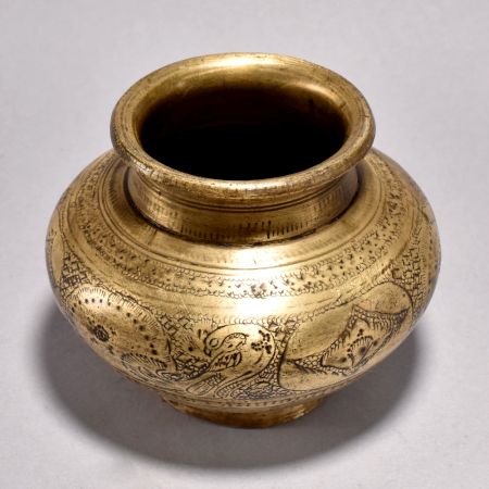 Handmade Vintage Brass Holy Pot from Gujarat for Decor