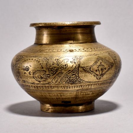 Handmade Vintage Brass Holy Pot from Gujarat for Decor
