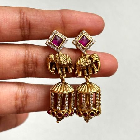 Handmade Brass Metal Jewellery Elephant Jhumka Earrings