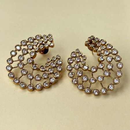 Handmade Brass Metal Jewellery Spiral CZ Stud Earrings