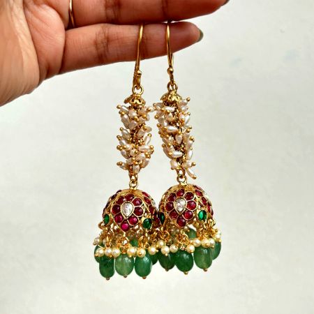 Handmade Brass Metal Jewellery Pearl Drop Jhumka Earrings