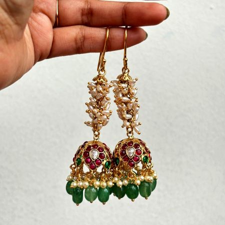 Handmade Brass Metal Jewellery Pearl Drop Jhumka Earrings
