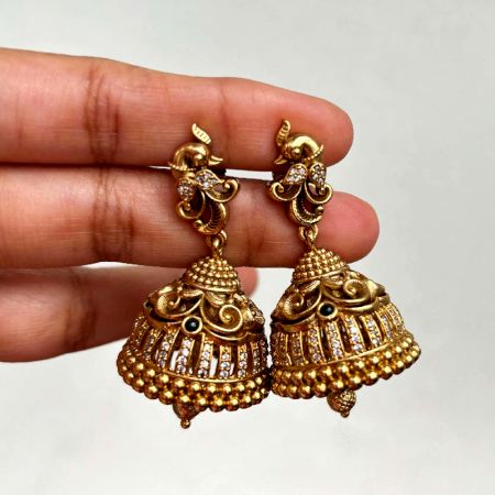 Handmade Brass Metal Jewellery Antique Dome Jhumka Earrings