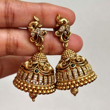 Handmade Brass Metal Jewellery Antique Dome Jhumka Earrings