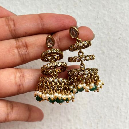 Handmade Brass Metal Jewellery Pearl Layer Jhumka Earrings