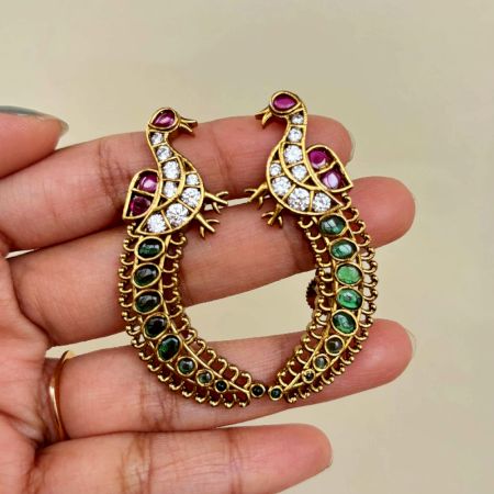 Handmade Brass Metal Jewellery Peacock Hoop Earrings