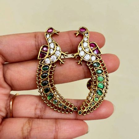 Handmade Brass Metal Jewellery Peacock Hoop Earrings