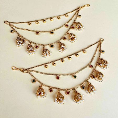 Handmade Brass Metal Jewellery Jhumki Ear Chain