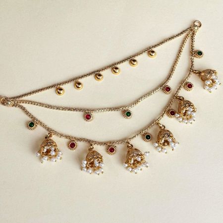 Handmade Brass Metal Jewellery Jhumki Ear Chain