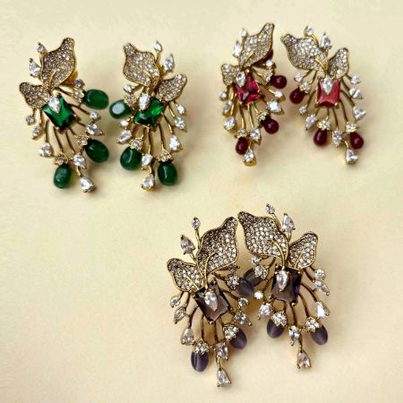 Handmade Brass Metal Jewellery Ruby Leaf Drop Earrings