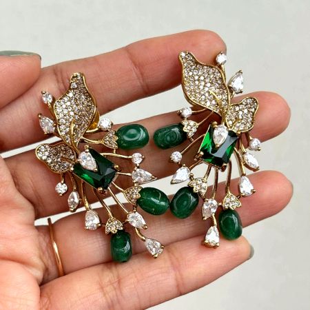Handmade Brass Metal Jewellery Ruby Leaf Drop Earrings