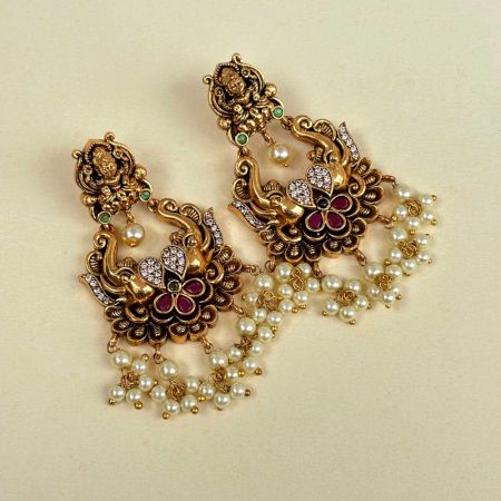 Handmade Brass Metal Jewellery Lakshmi Chandbali Earrings