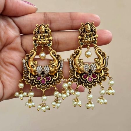 Handmade Brass Metal Jewellery Lakshmi Chandbali Earrings