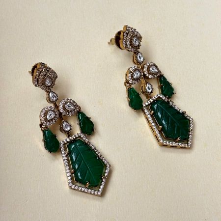 Handmade Brass Metal Jewellery Green Leaf Drop Earrings