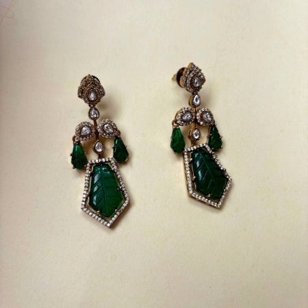 Handmade Brass Metal Jewellery Green Leaf Drop Earrings